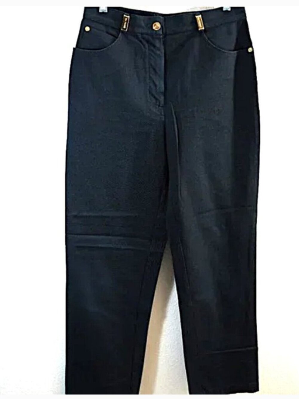 St. John Sport Navy Blue Stretch Cotton Twill Wide Leg Trouser Pants Size 4